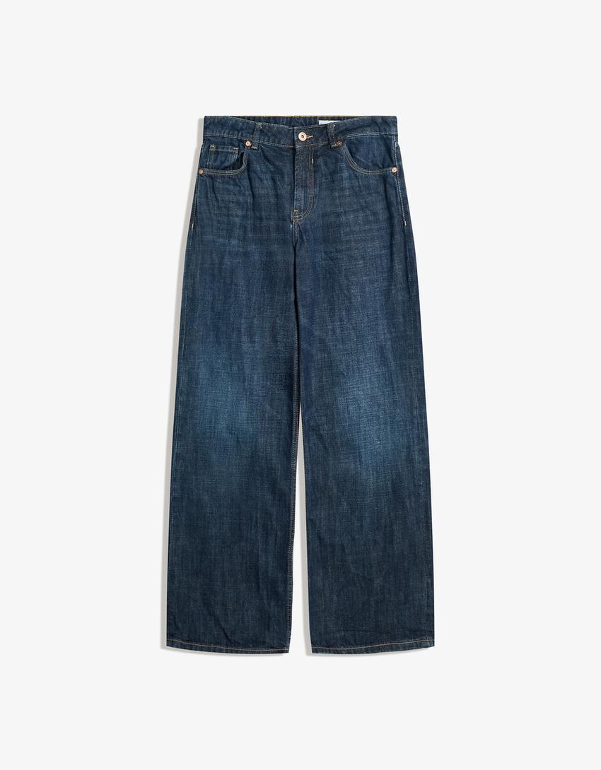 Jeans baggy fit con stampa laser LIMITED EDITION-Azzurro