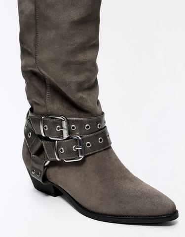 FLAT SLOUCHY BIKER BOOTS — Grey 5