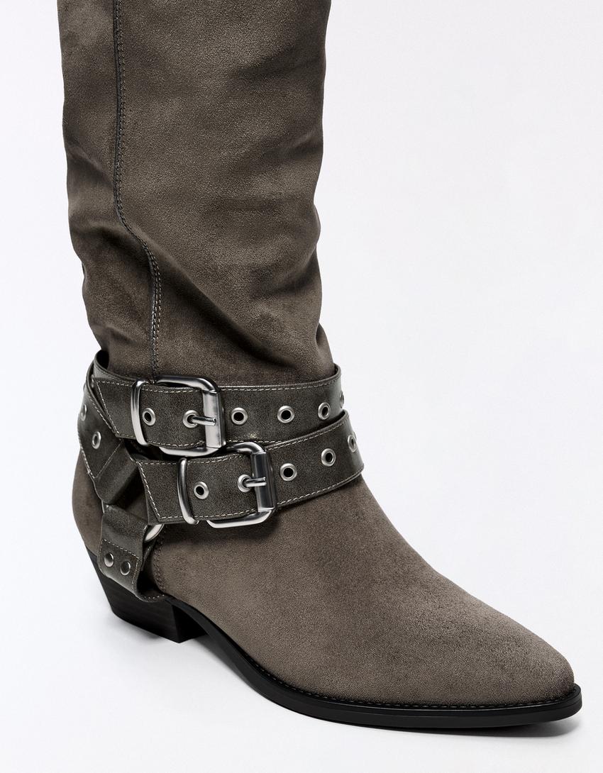 DÜZ SLOUCHY BIKER BOT-Gri