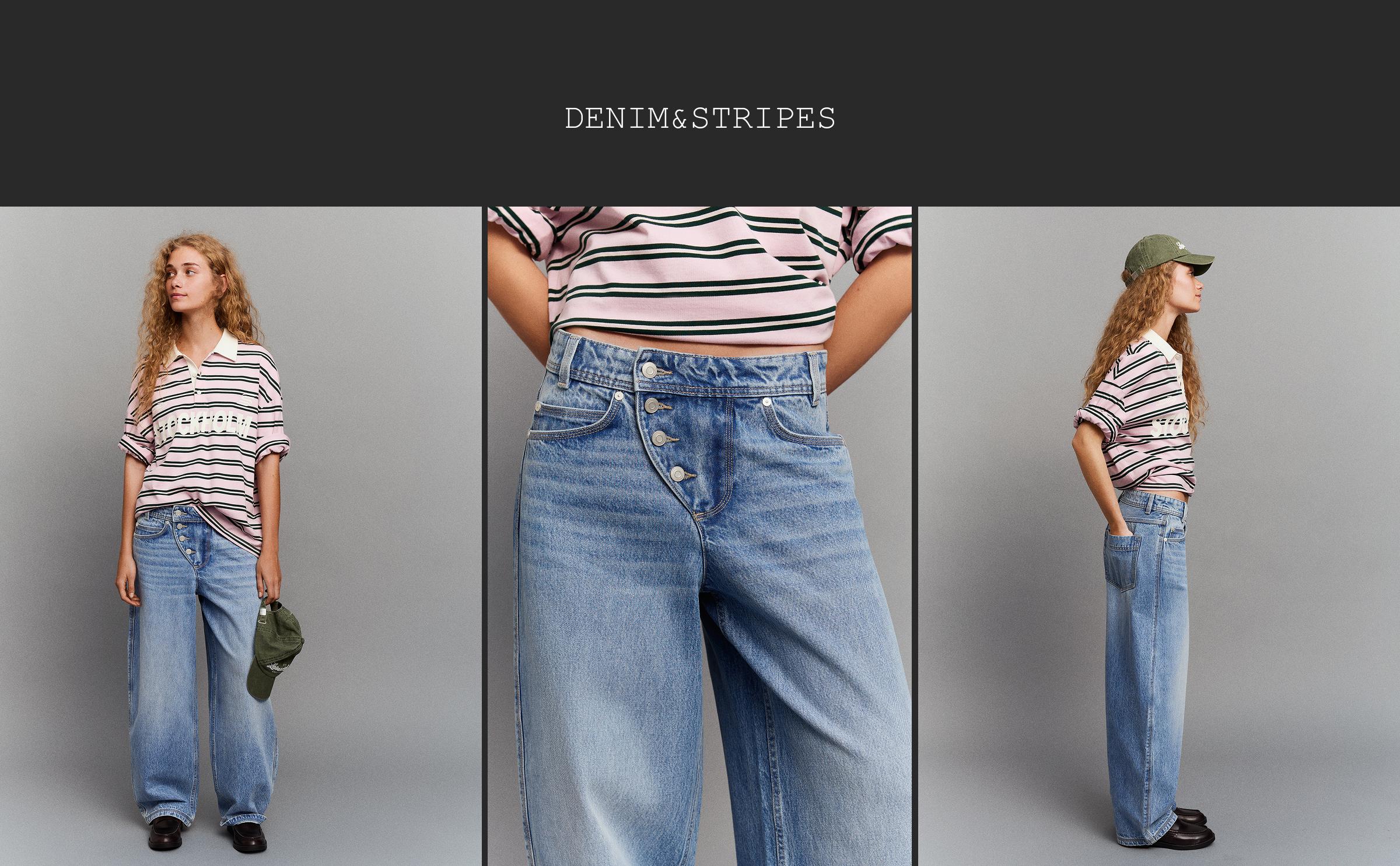 Düşük bel, önü düğmeli, geniş paça barrel jean - Görsel 35