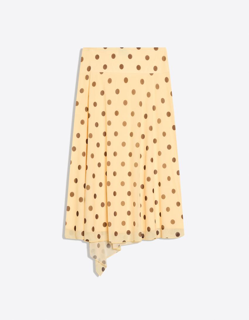 Falda midi asimétrica lunares-Amarillo
