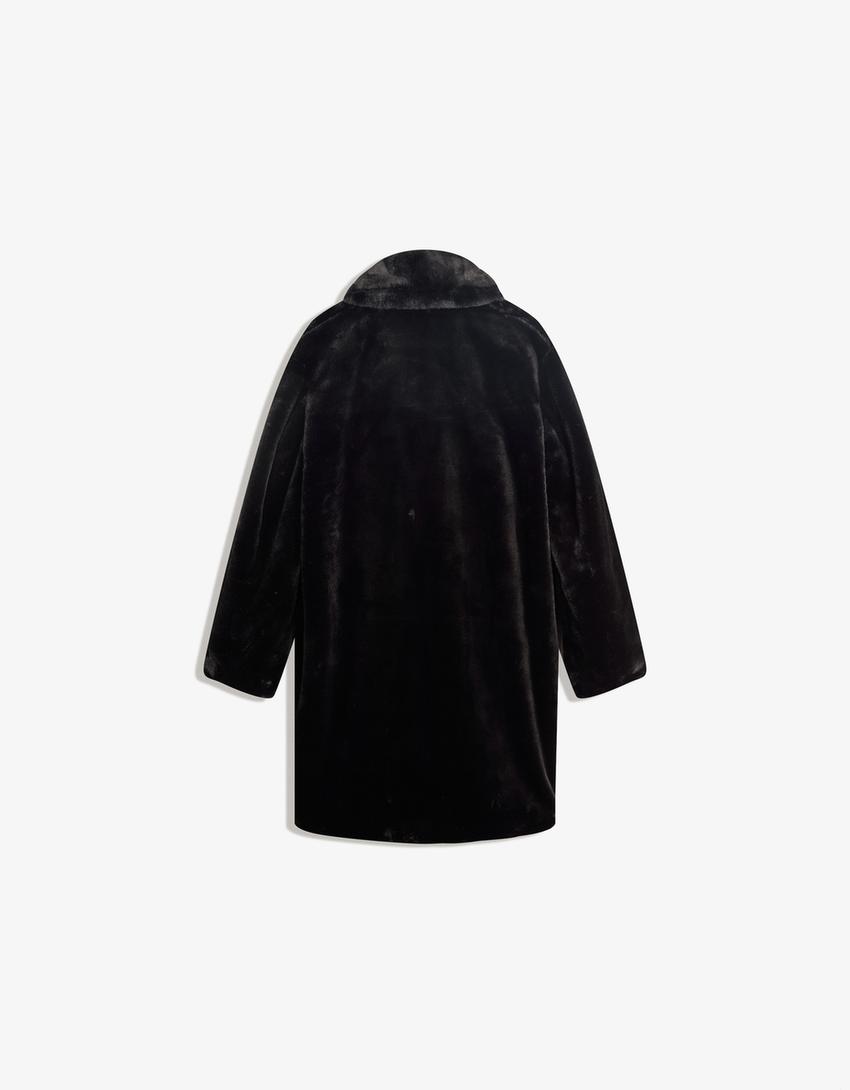 Abrigo efecto pelo-Negro