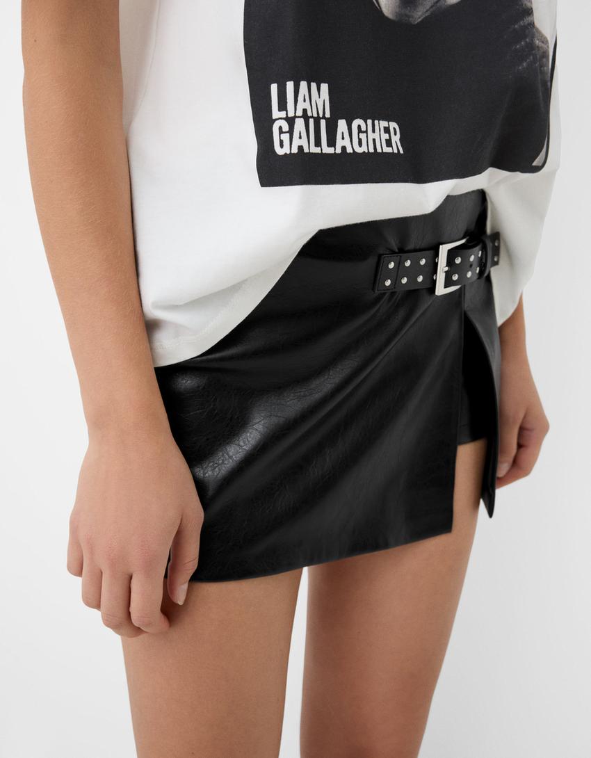 Falda mini efecto piel-Negro-4
