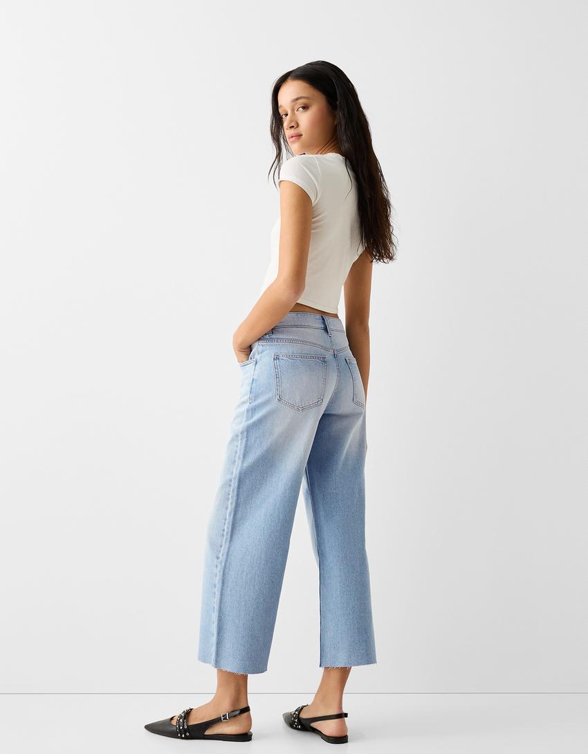 Wide-leg cropped jeans-Light blue-2