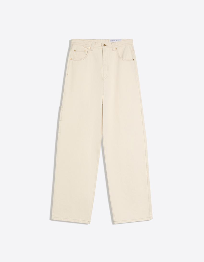 Neo Barrel Workwear-Jeans mit Stickerei-Rohweiß