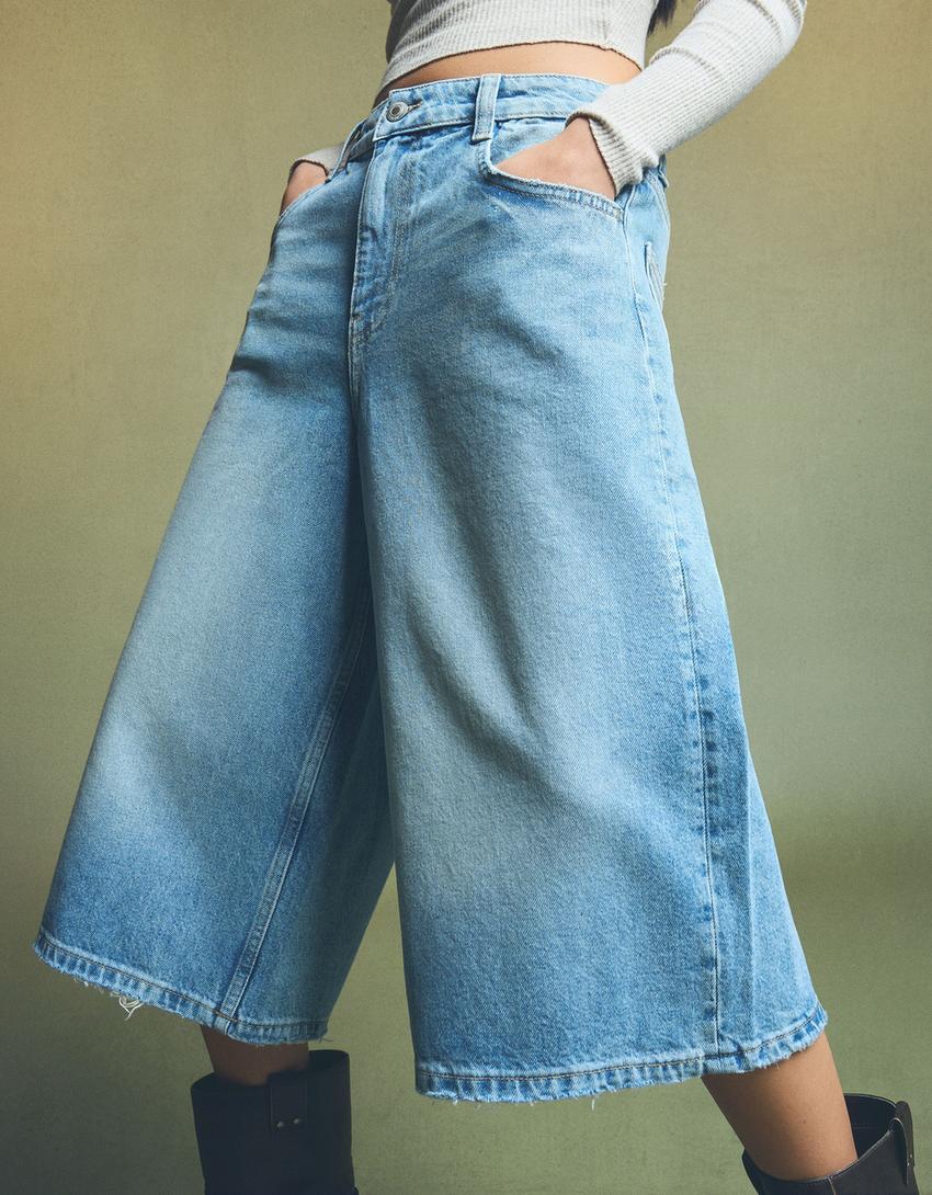 Baggy denim Bermuda shorts-Light blue-3