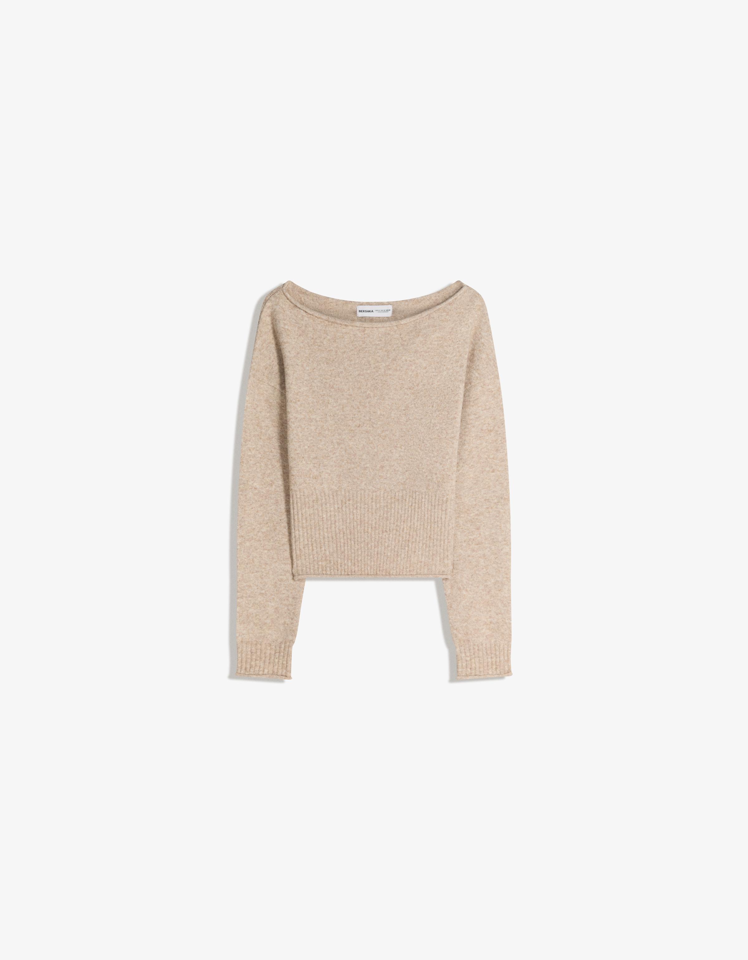 Knit boat neck jumper — Sand