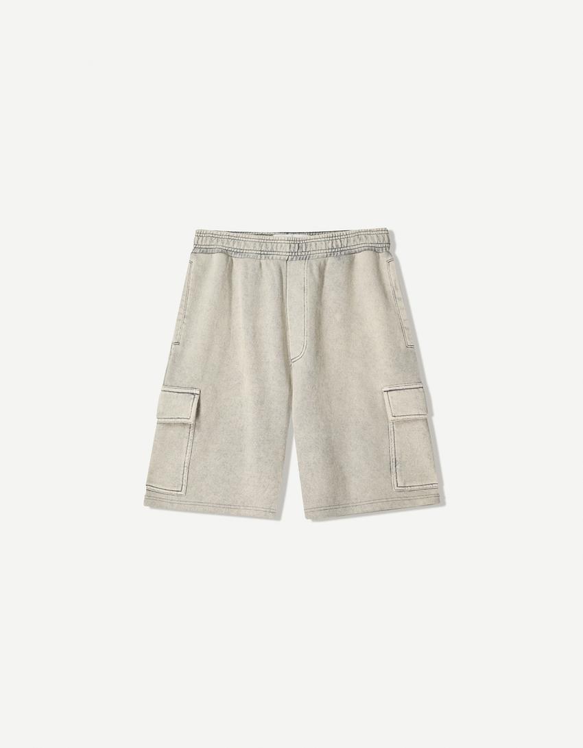 Bermuda felpa cargo-Gris-3