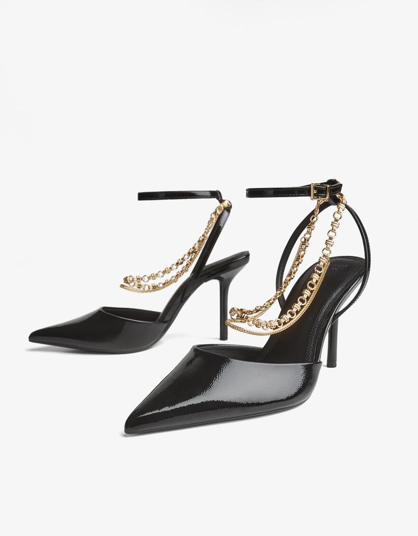Chain detail high-heel shoes-BLACK