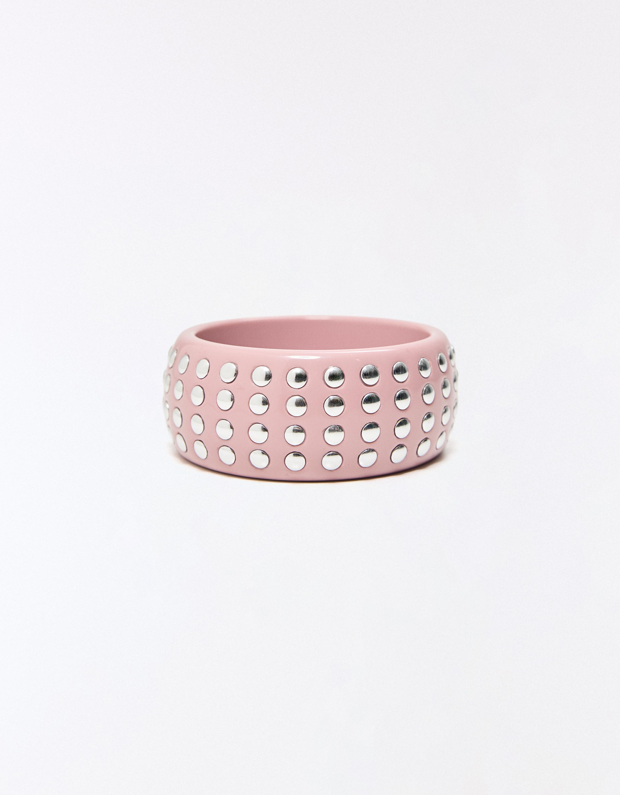 Pulsera Ancha Tachas Mujer Rosa
