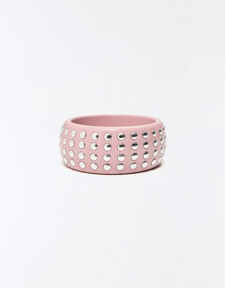 Pulsera ancha tachas-Rosa