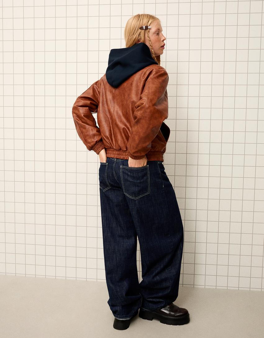 Faux leather oversize jacket-Camel-2