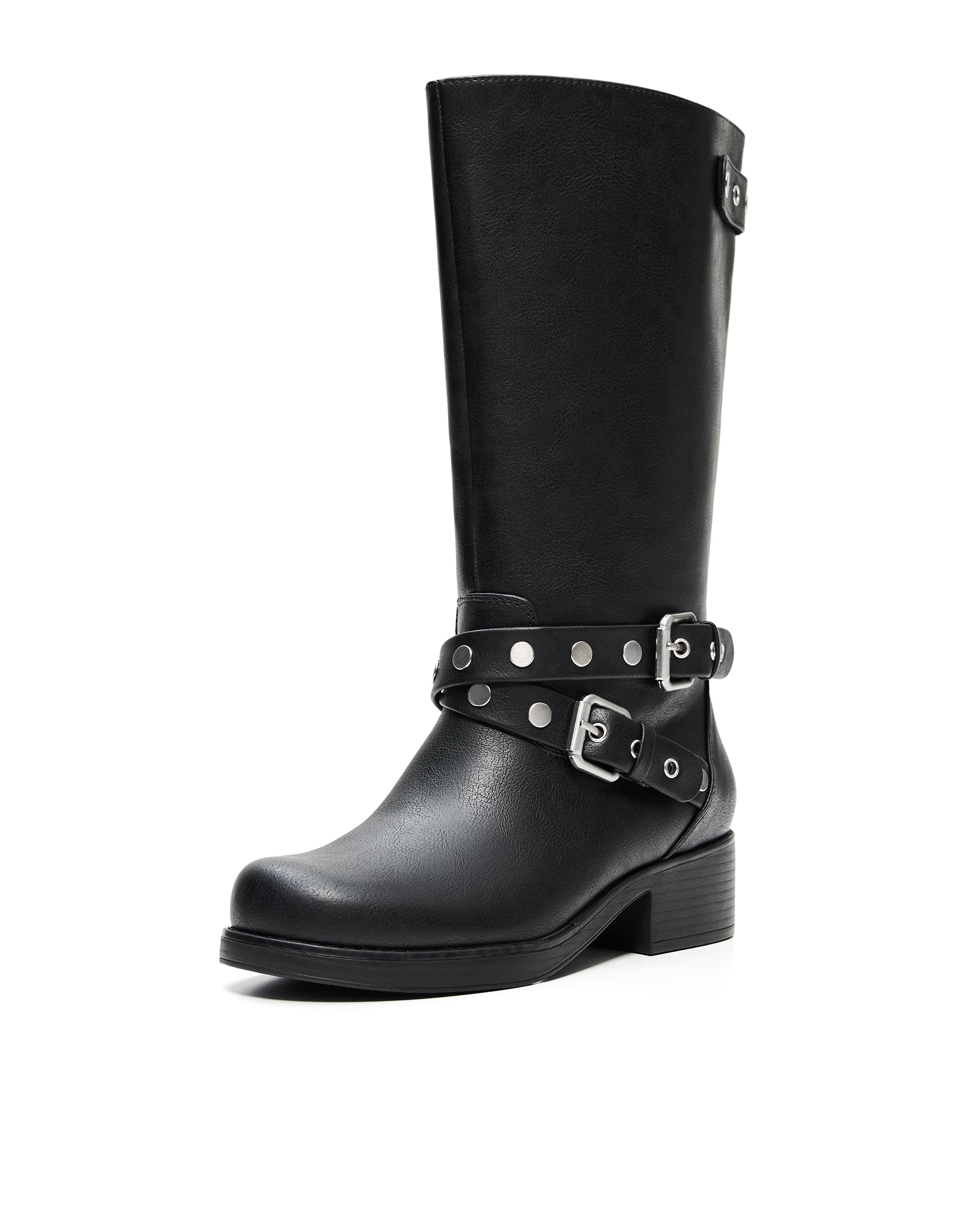 Studded biker boots — BLACK