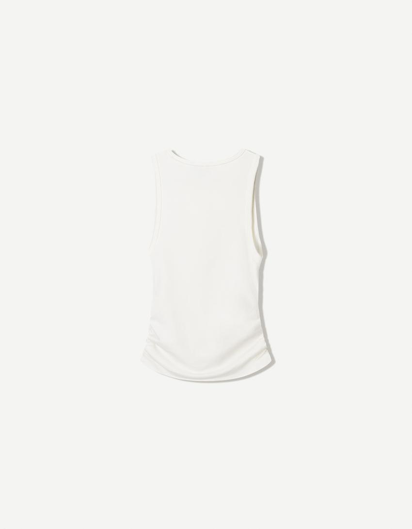 Gathered strappy T-shirt-Off white-2