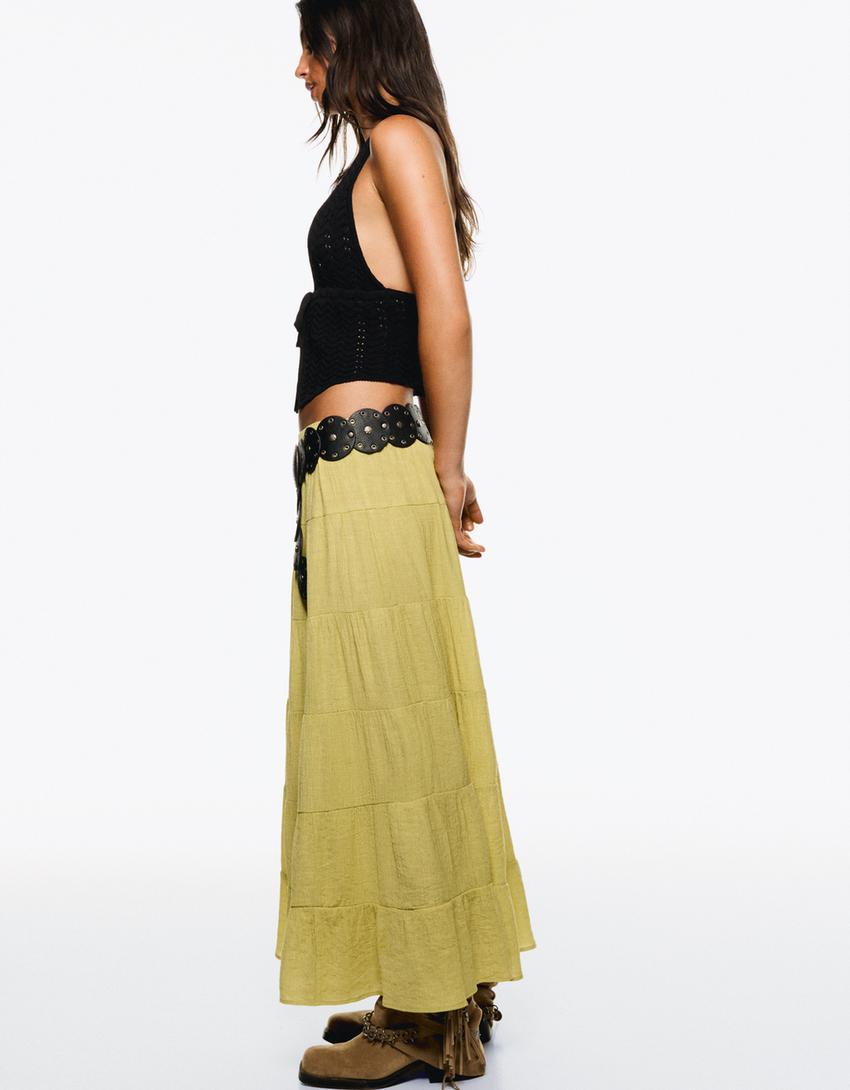 Spódnica maxi w stylu boho-Cytrynowy-2