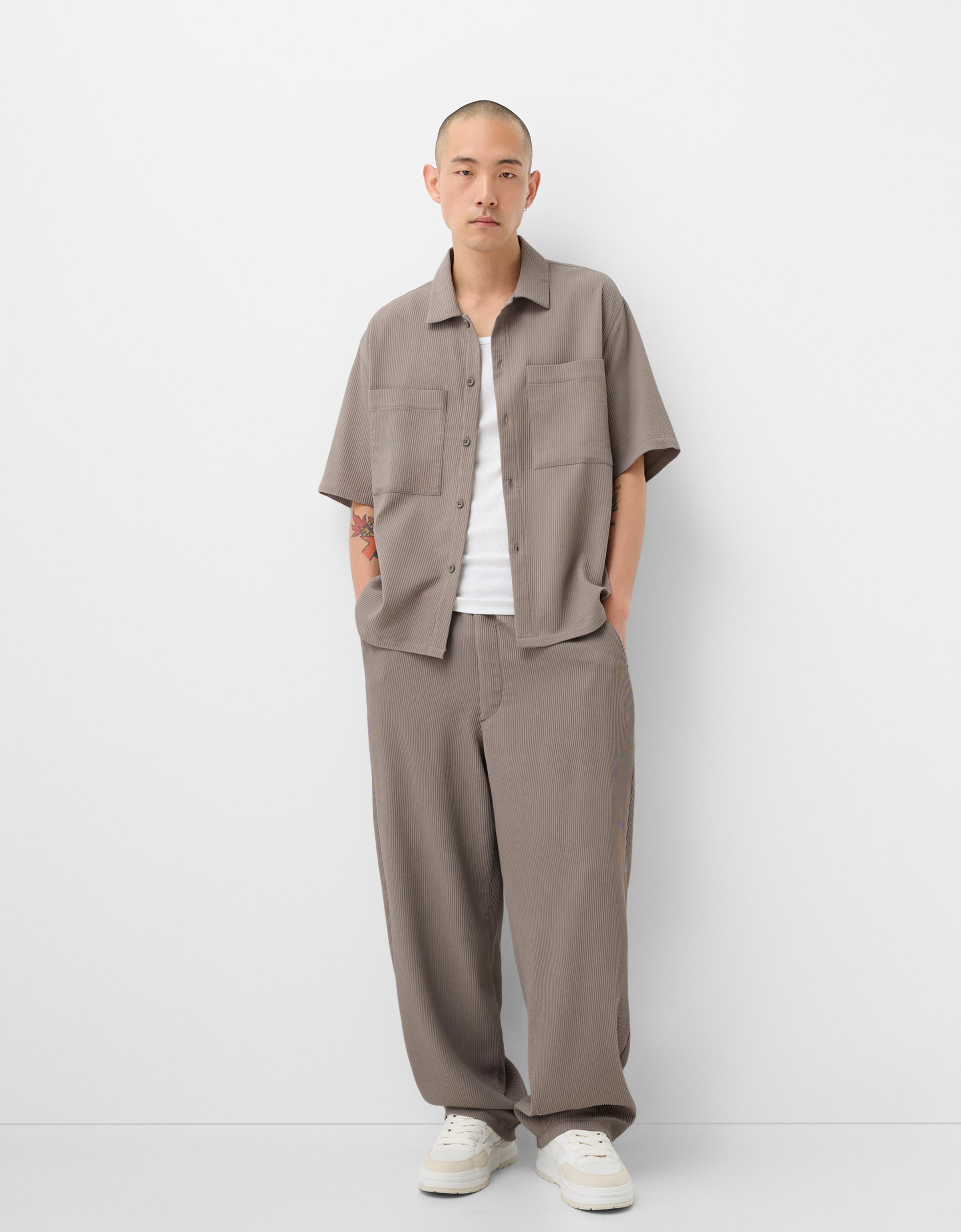 Pantalon wide leg plisse Pantalons Homme Bershka