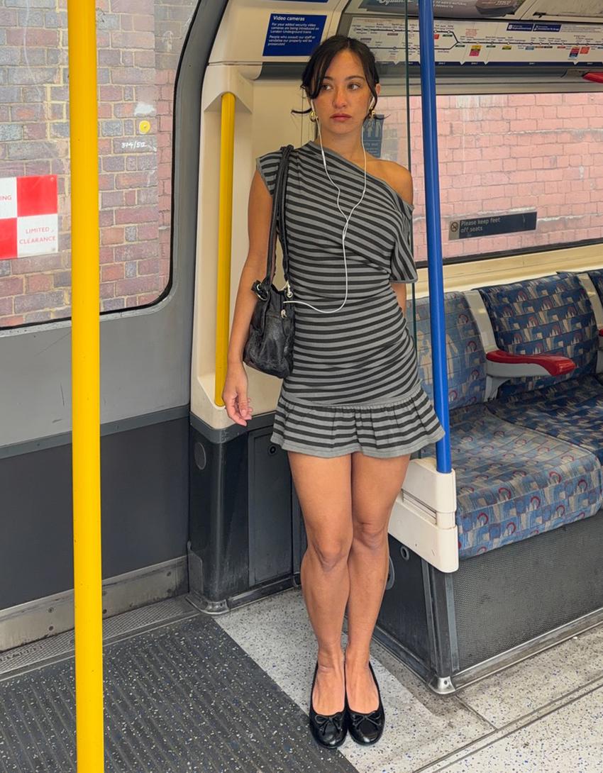 Mini boat neck dress-Green