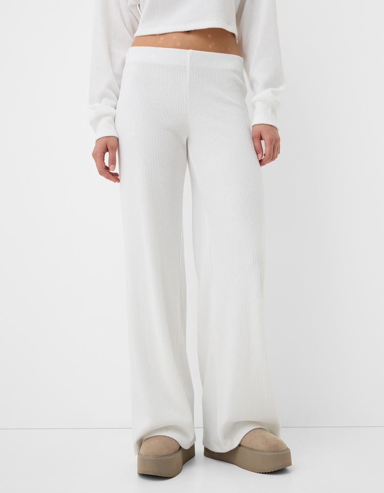 Wide leg ribbed trousers