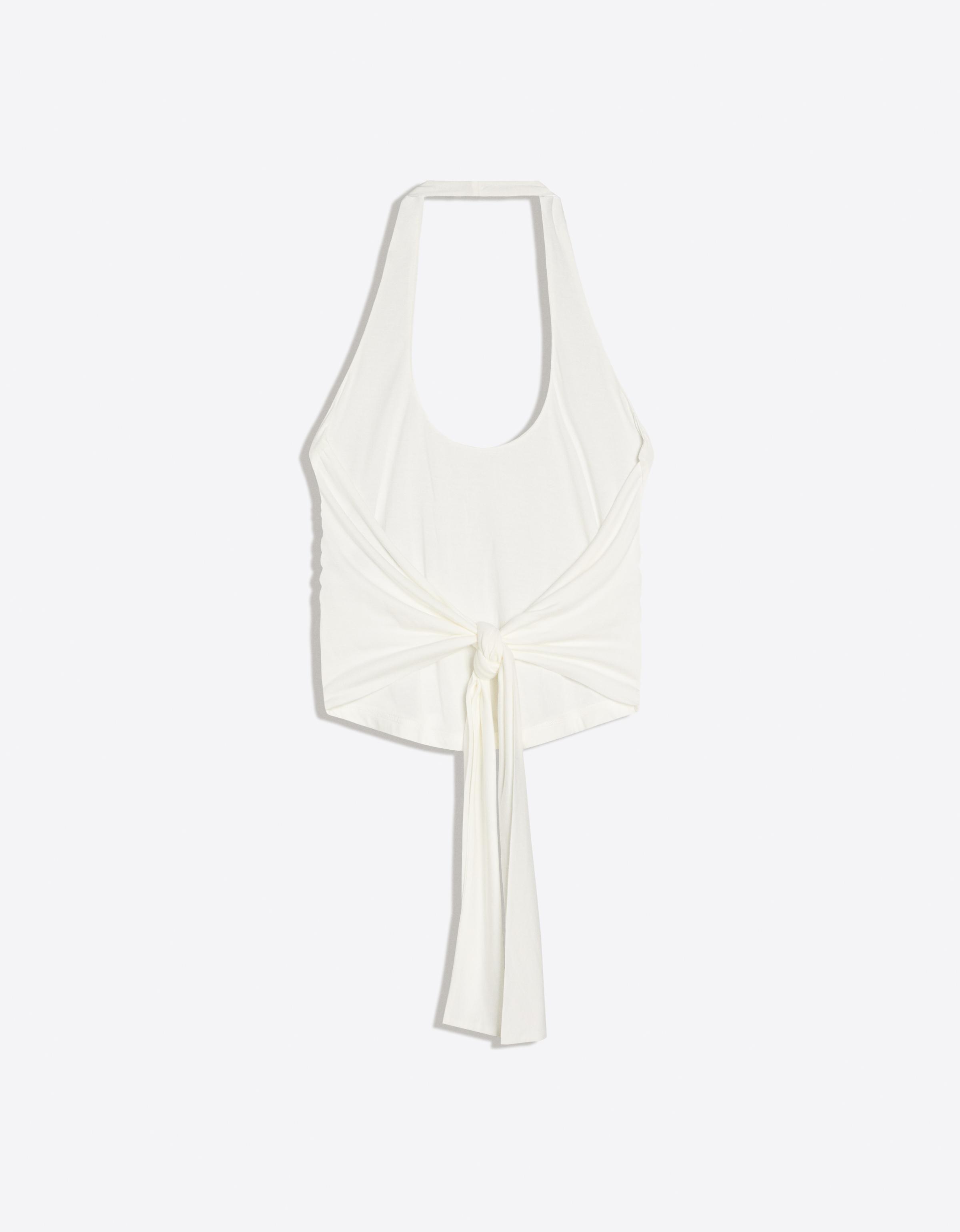 Halter neck top with back knot — Off white