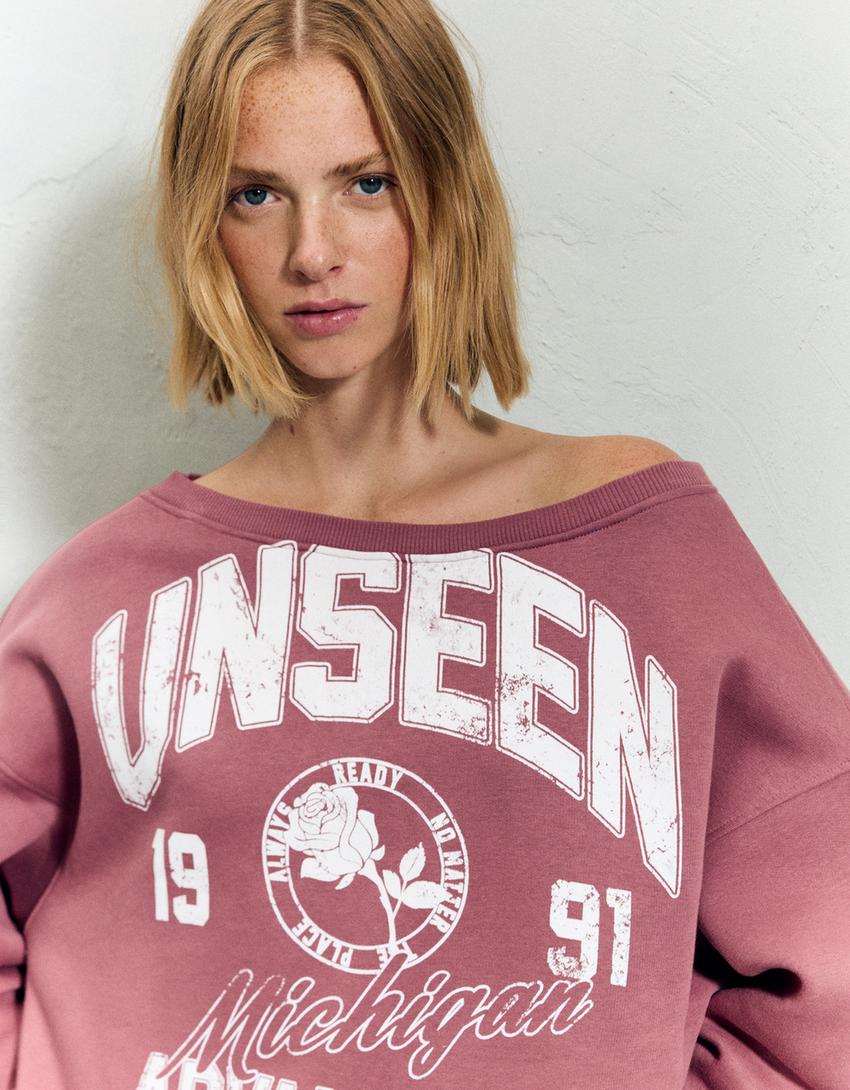 Sudadera cuello barco print-Rosa