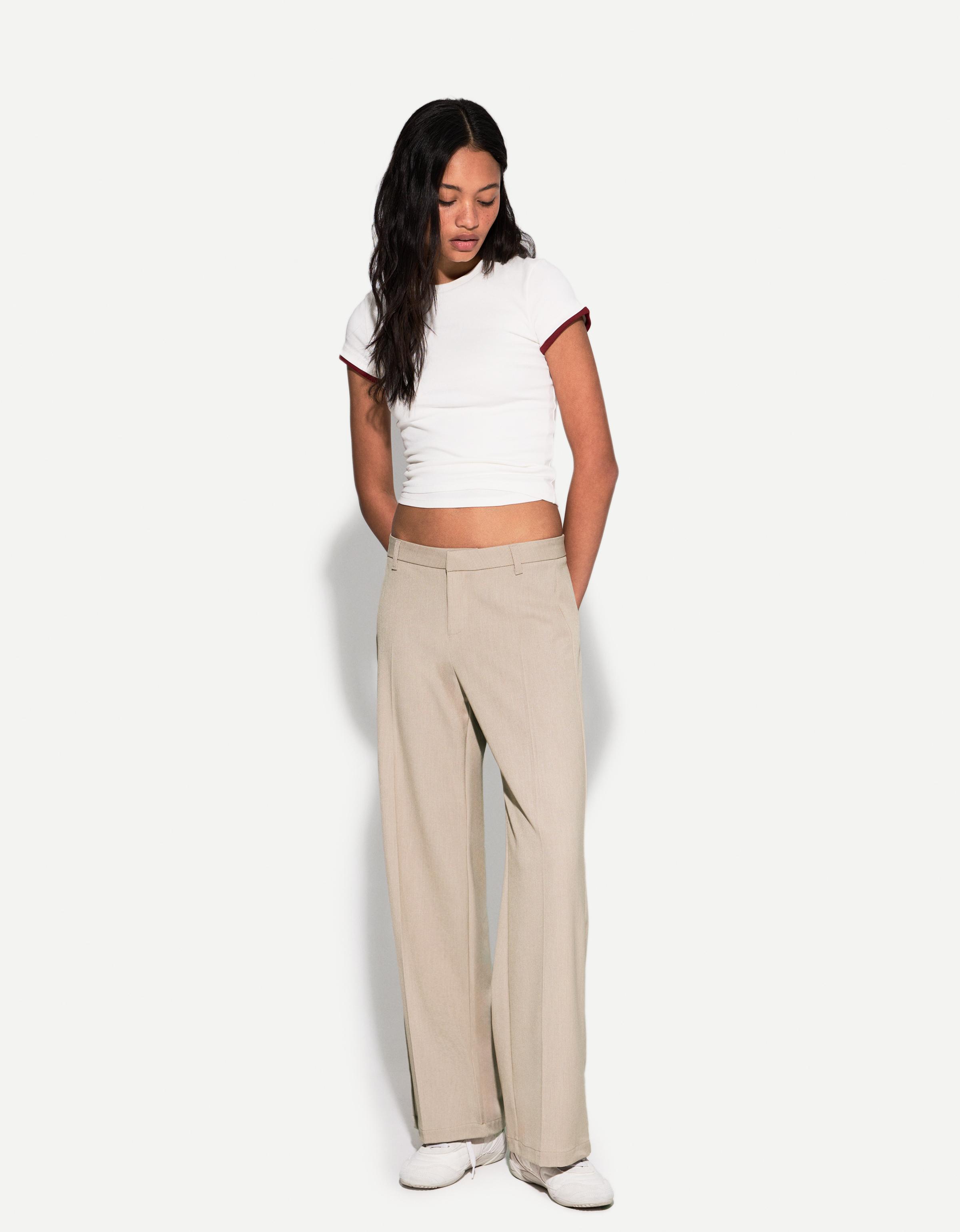 Bershka Wide Leg Tailoring-Hose Damen 38 Beige