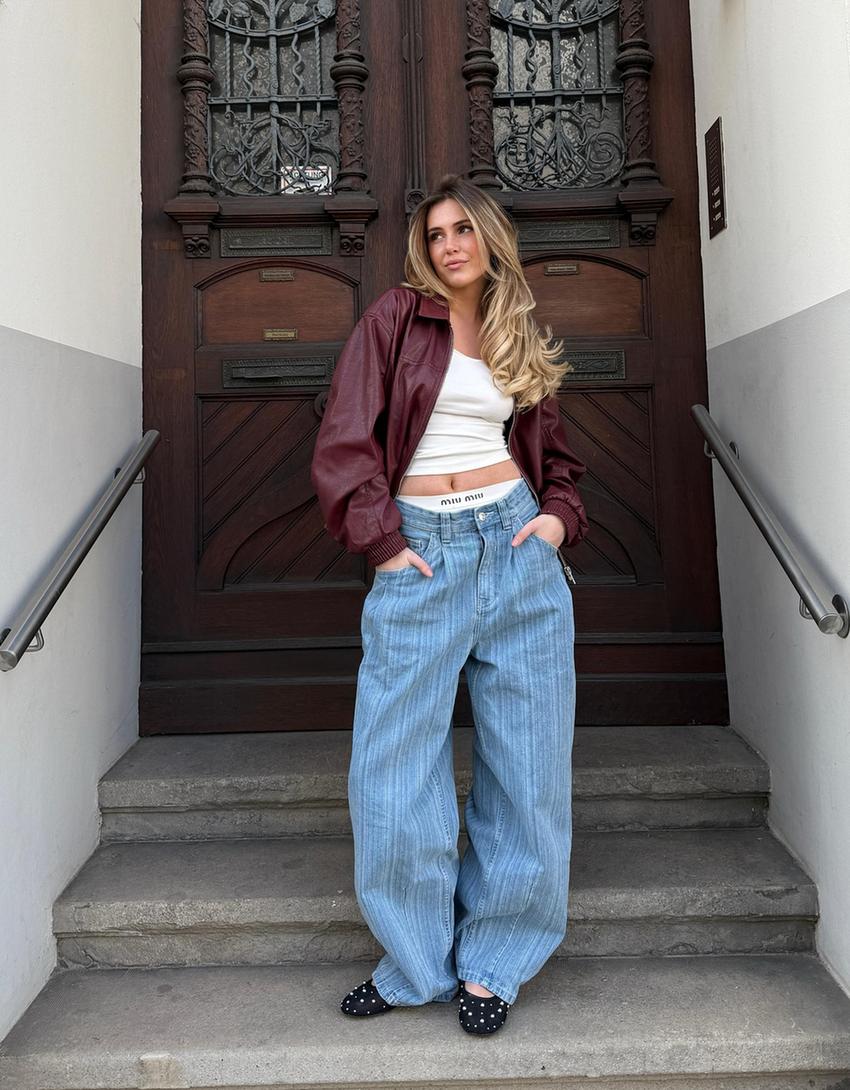 Geacă imitație de piele oversize-Bordo-4