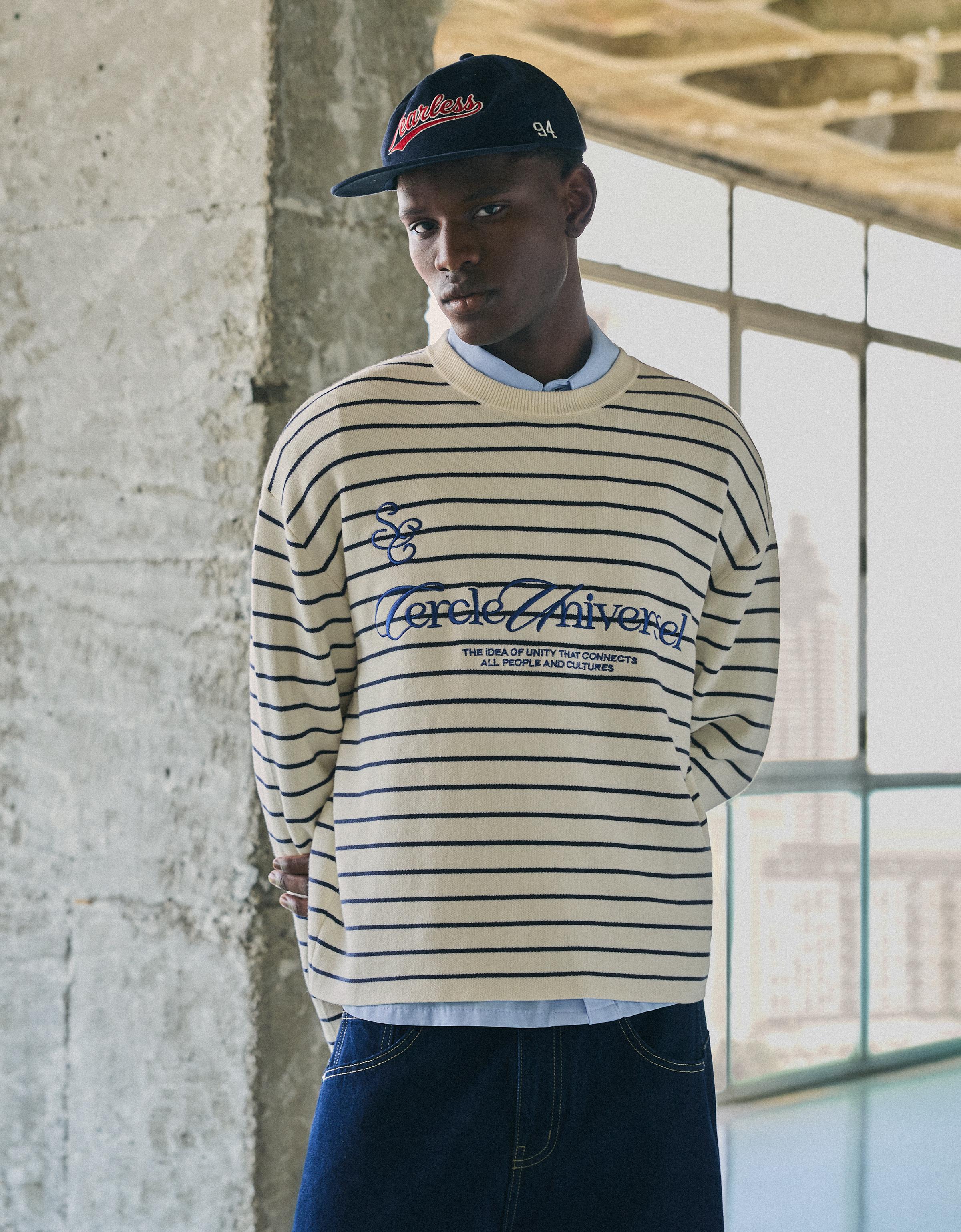 Bershka Jersey Cuello Redondo Bordado Hombre L Crudo