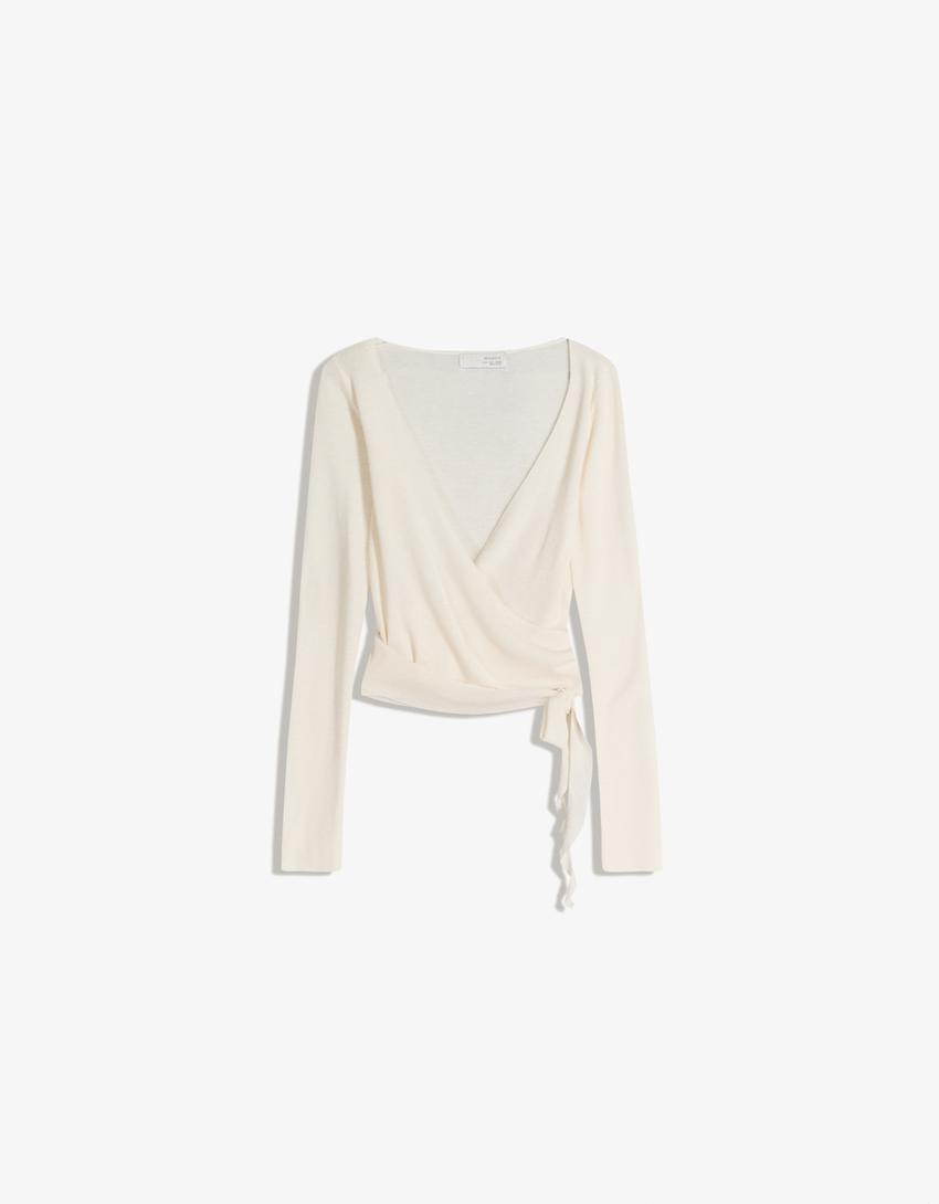 Cardigan à nœud-Blanc