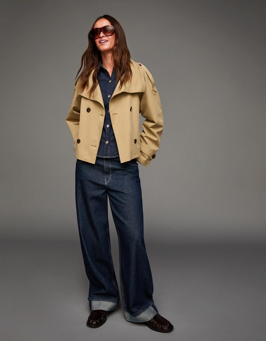 Short trench jacket-Sand