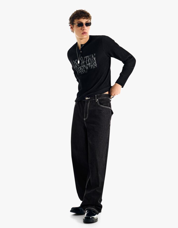 İşlemeli super baggy fit jean