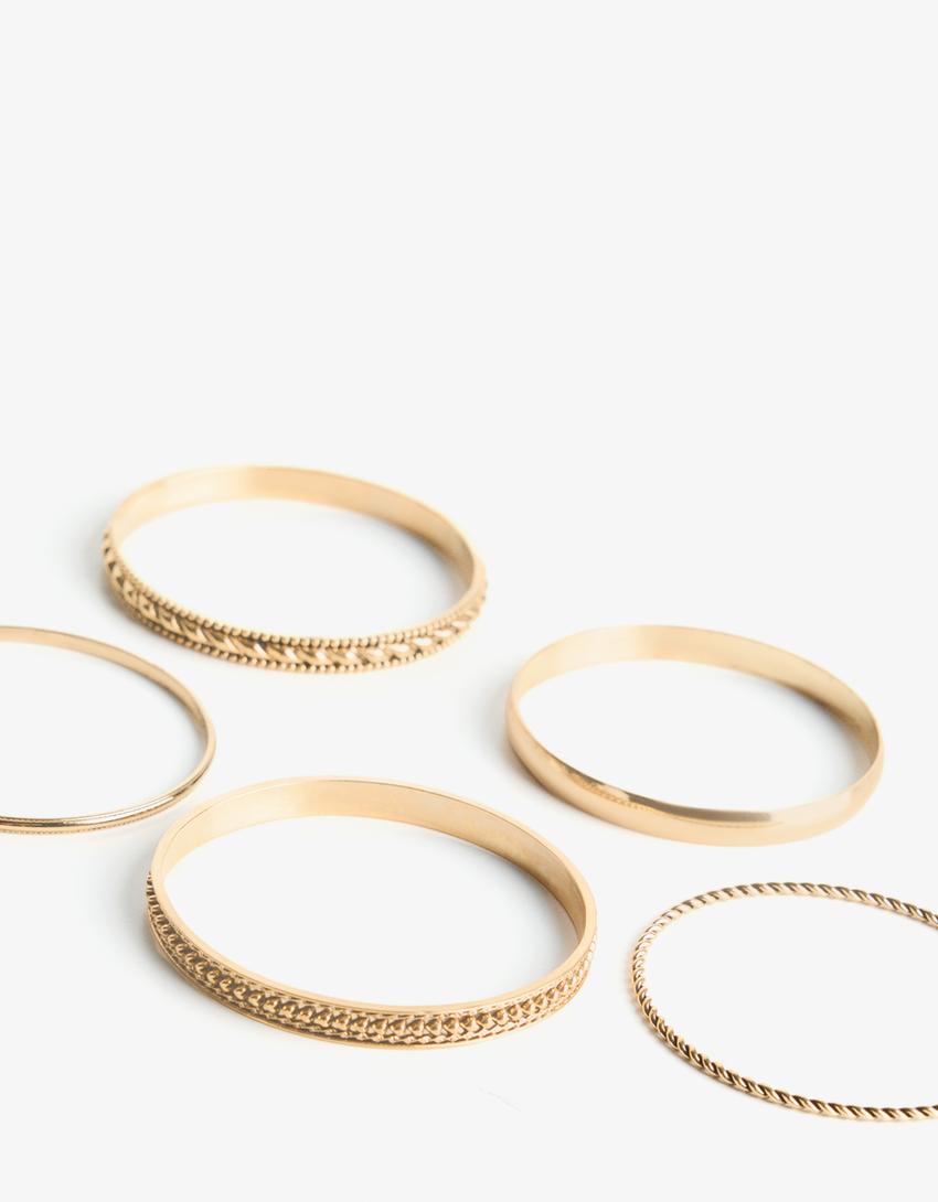 Pack de 5 pulseiras metálicas-Dourado-1