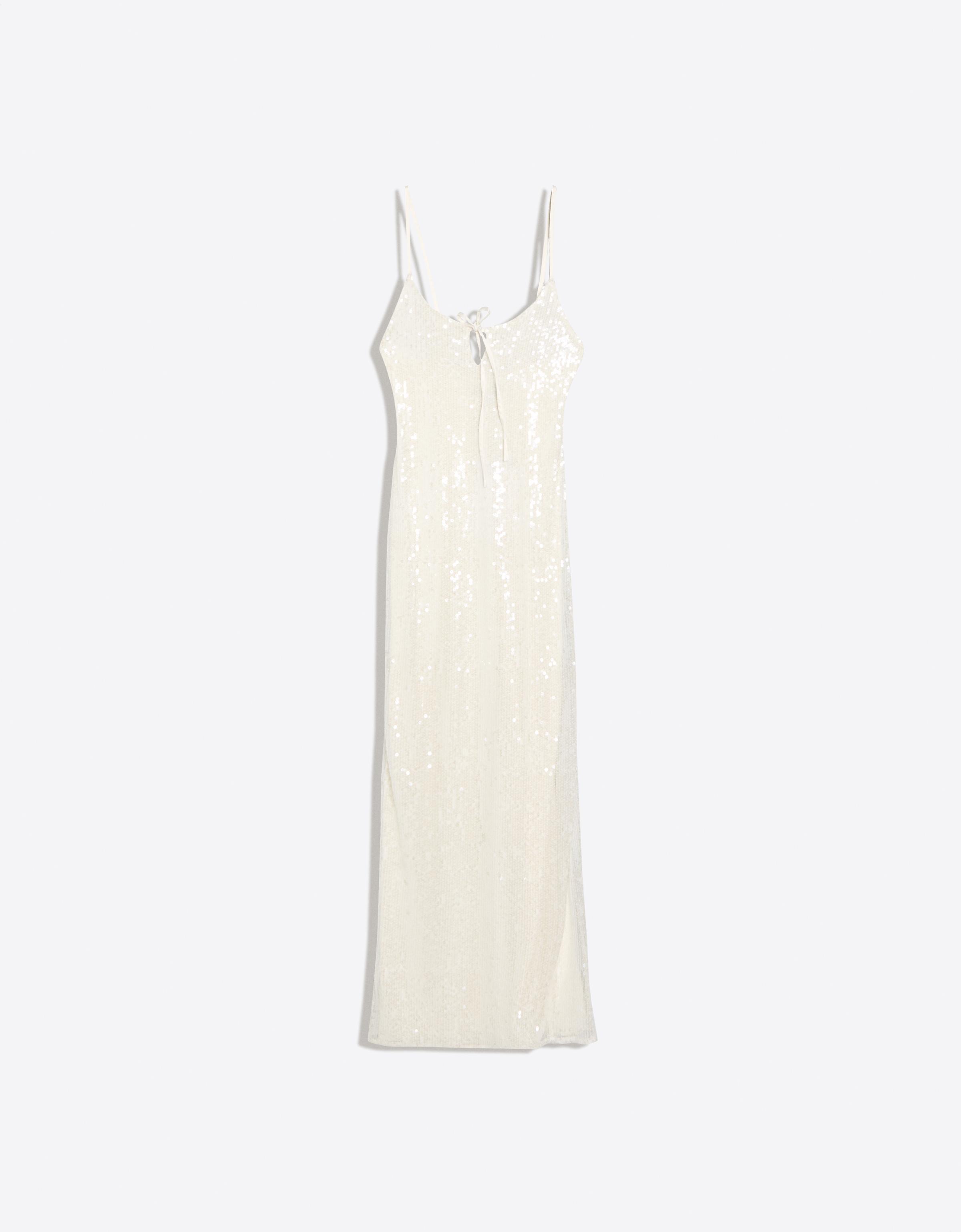 Sequin midi dress with straps — Cream