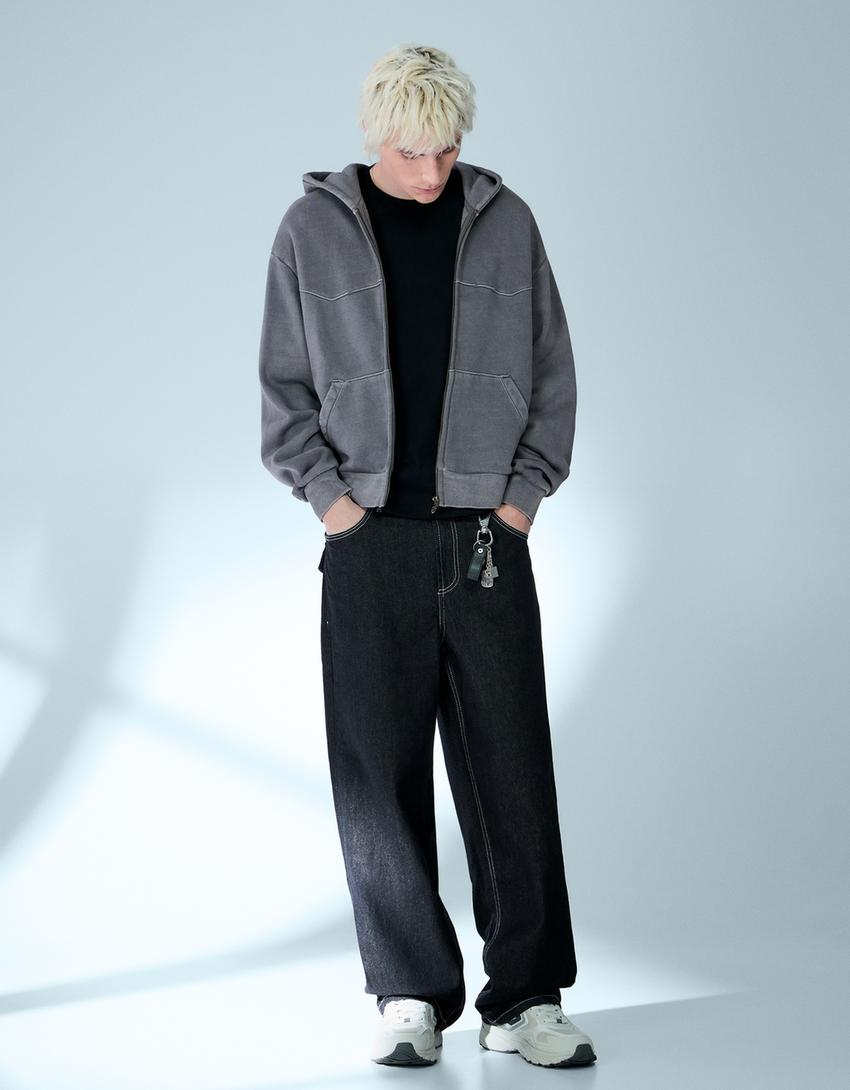 Sweat zippé court Boxy fit-Gris