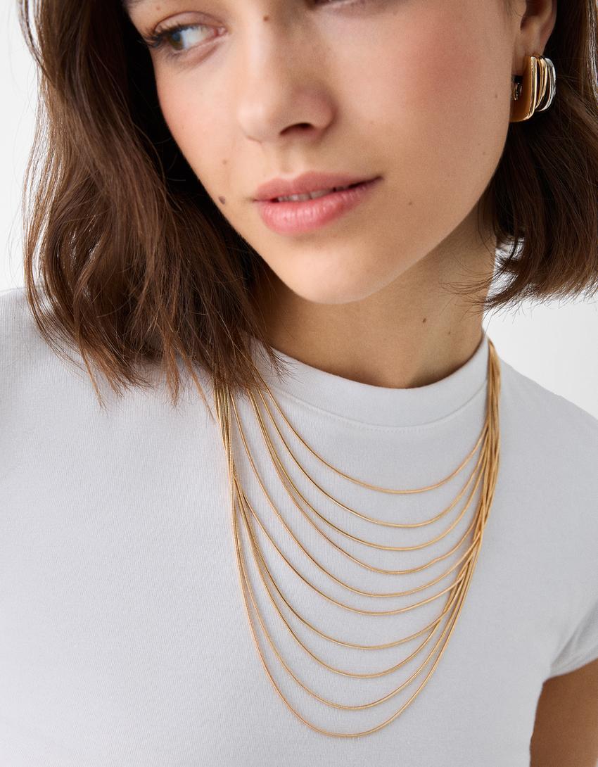 Long multi-strand necklace-Gold-1