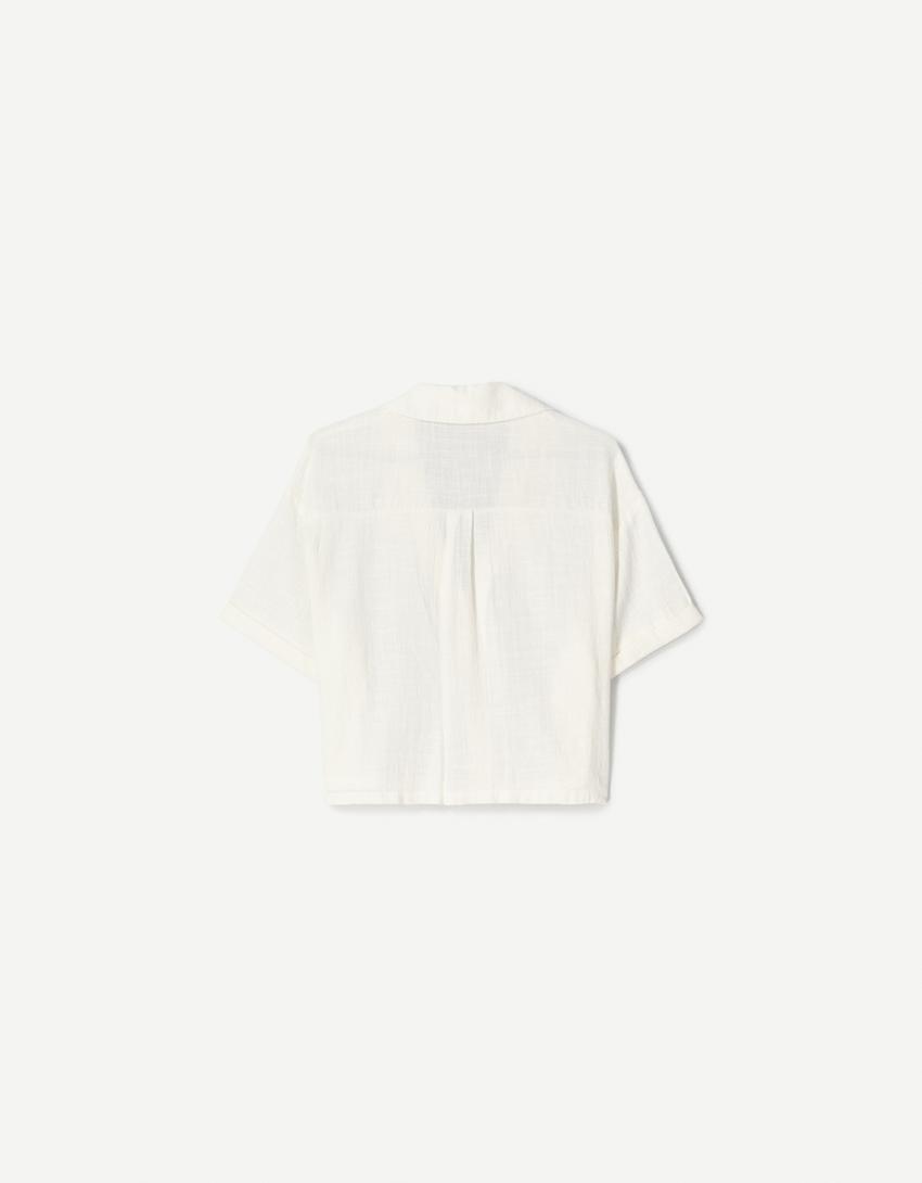Textured rustic short sleeve shirt-White