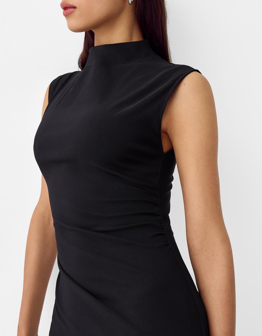 Къса рокля от бенгалин без ръкави-Черно-6