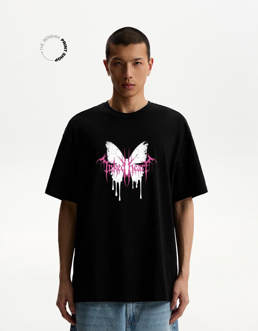 T-shirt manches courtes imprimé-Noir