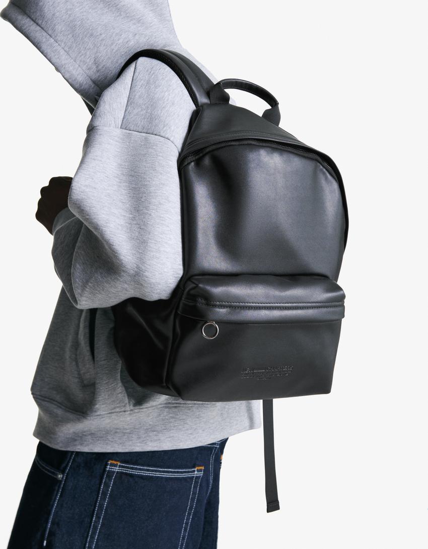 Mochila com efeito de pele-Preto-1