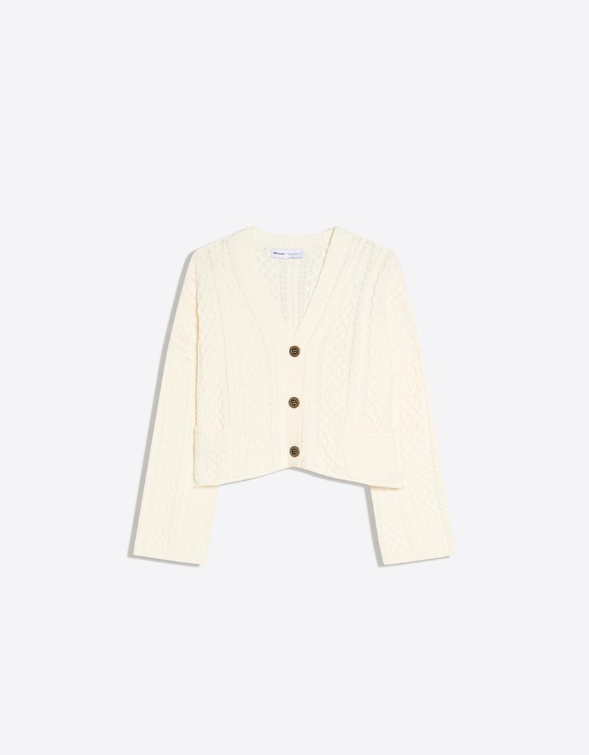 Rustic braided cardigan-Cream