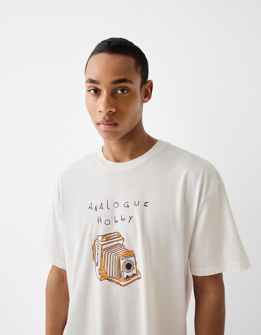 T-shirt manches courtes boxy fit imprimé-Blanc cassé-2