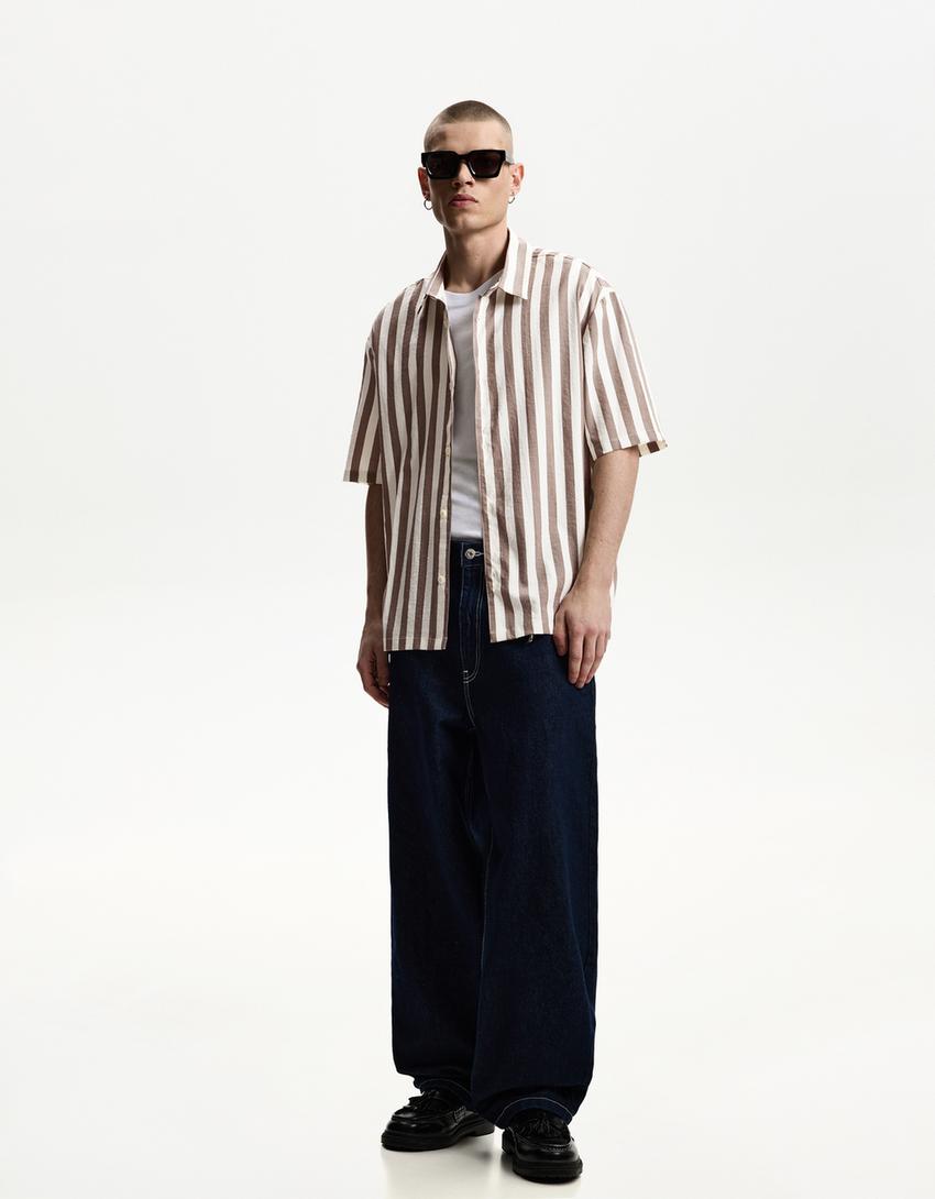 Relaxed fit short sleeve shirt-Sand-3