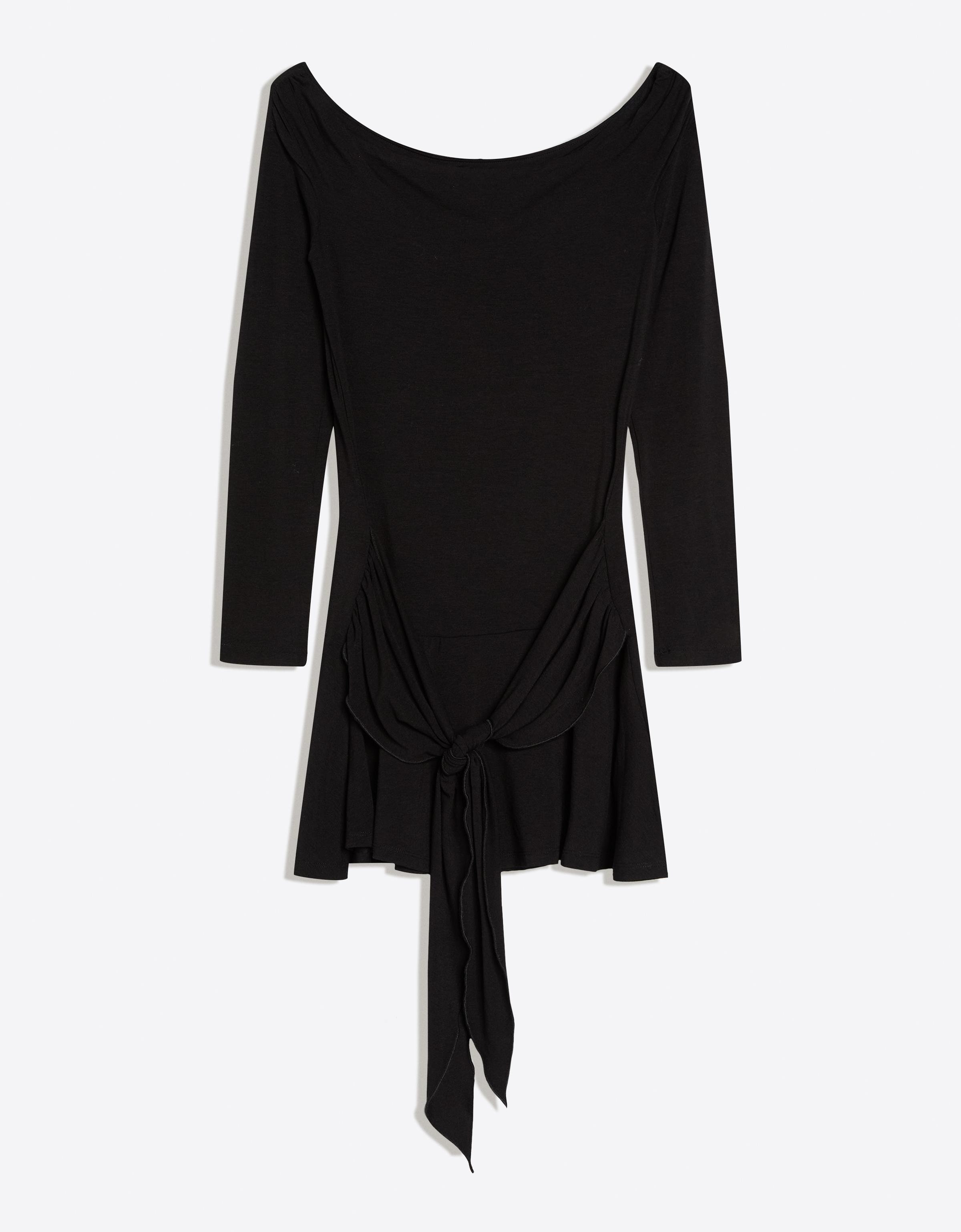 Asymmetric mini dress with ruffles and bow