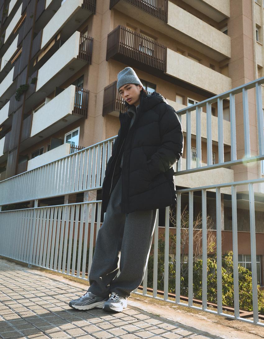 Garš, stepēts mētelis-Melns