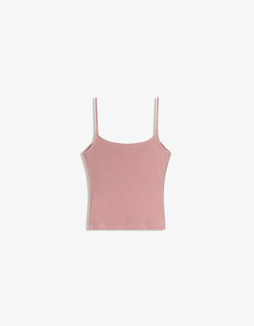 Metallic thread strappy top-Pink