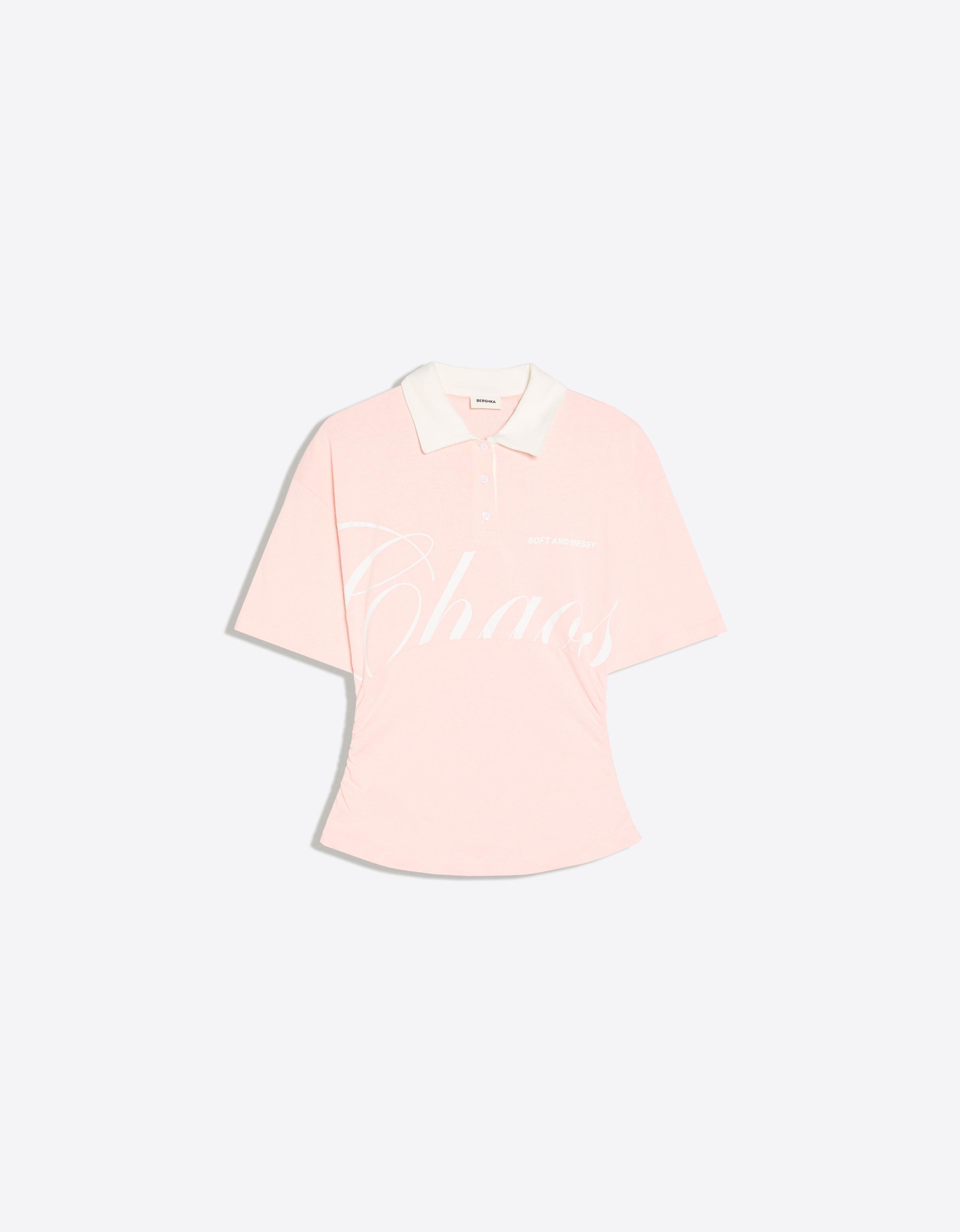 Short sleeve sash print polo shirt — Pink