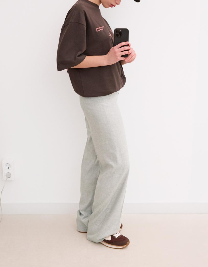 Pantalón wide leg-Gris