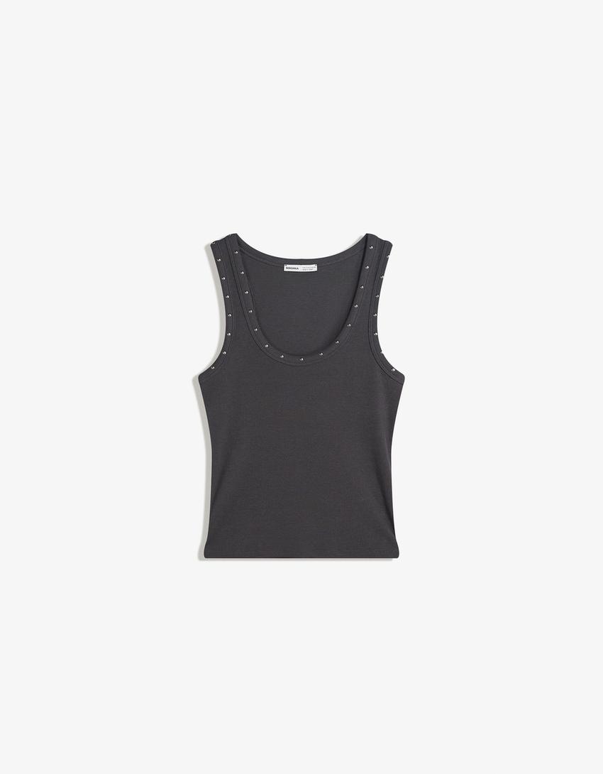 Camiseta sin mangas tachas-Gris oscuro