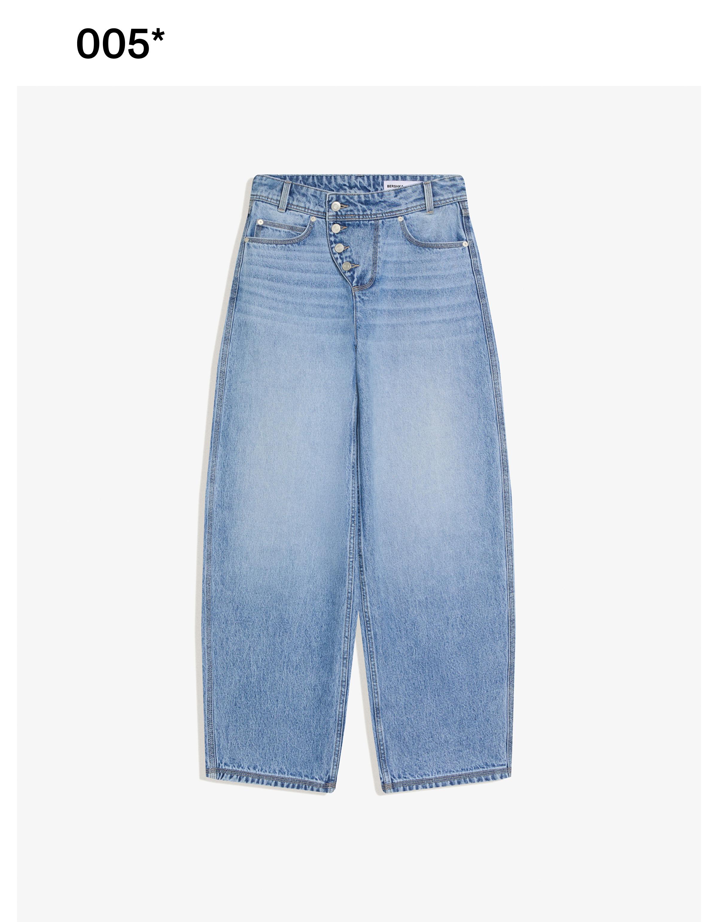 Düşük bel, önü düğmeli, geniş paça barrel jean - Görsel 61