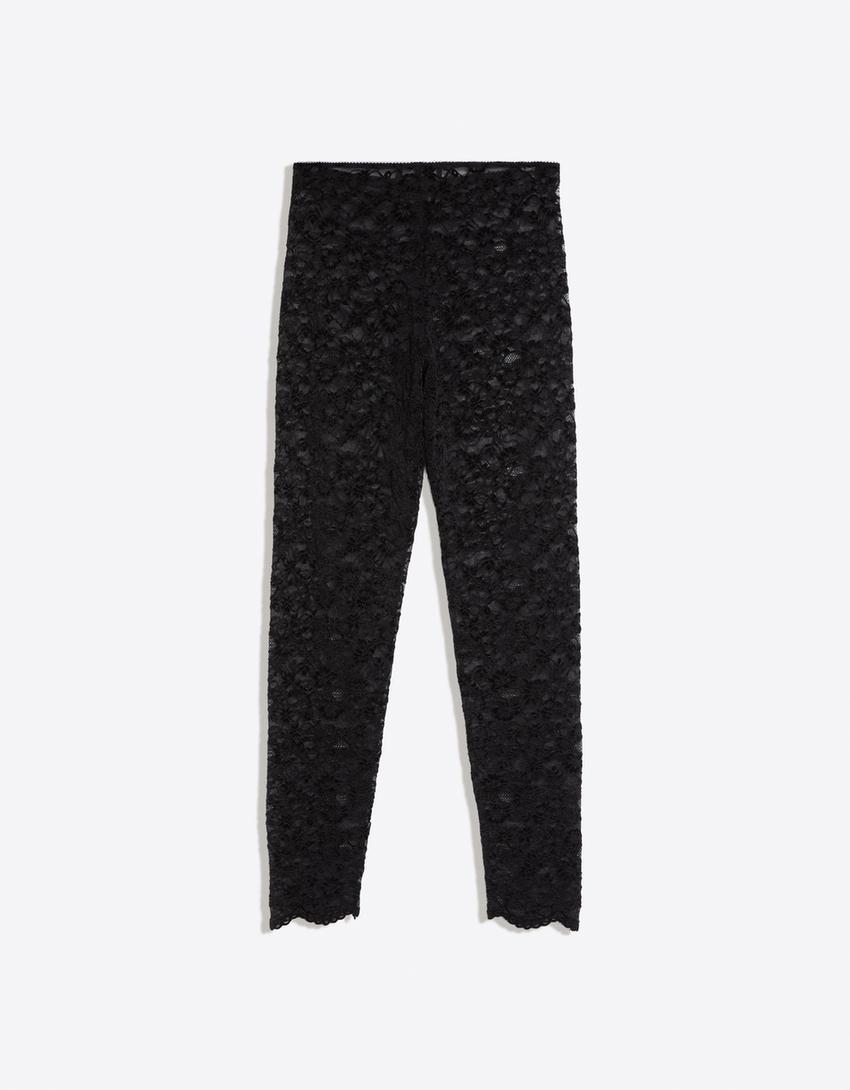 Dantelli tayt pantolon-Siyah