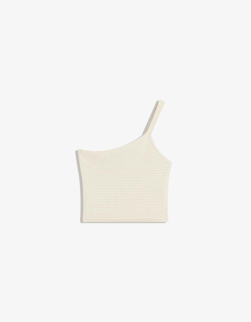 Asymmetric textured top-White